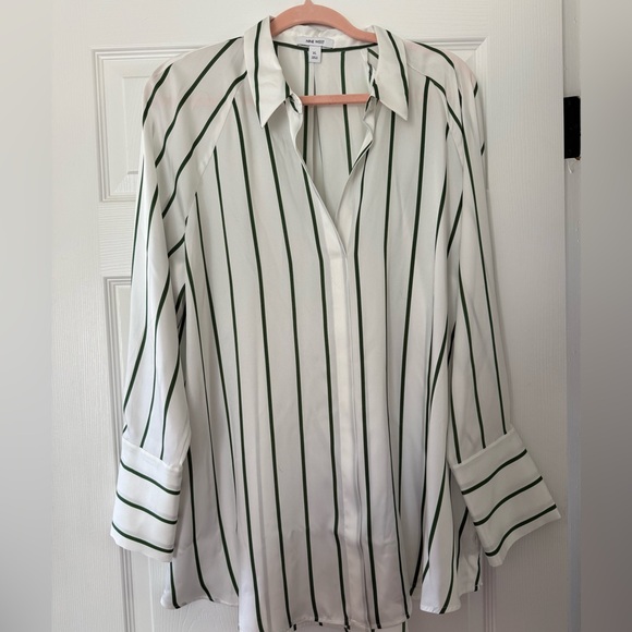 Nine West Tops - Nine West White Button-Down Shirt with Green Stripes
